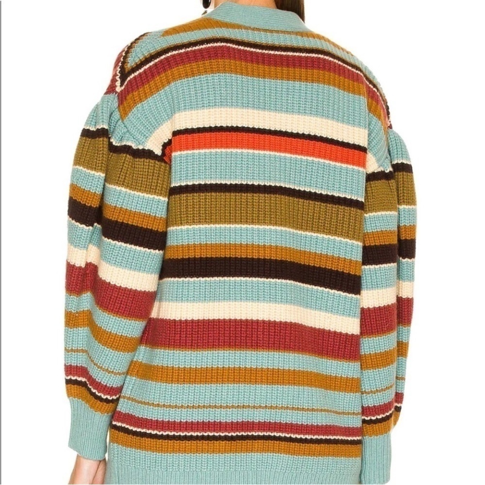Ulla Johnson Teal Striped Tillie Ballon Sleeve Cardigan Sweater Size Small - Picture 3 of 10